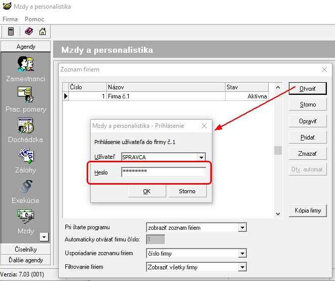 Heslo vstup do prograrmu